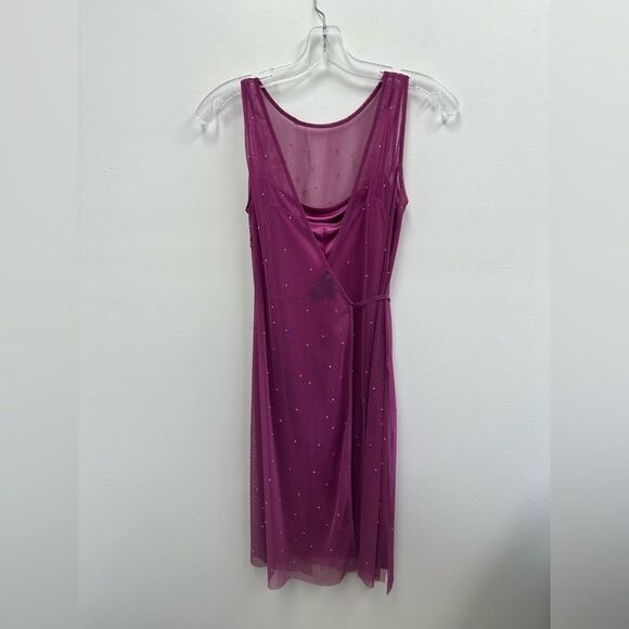 Vintage BCBG MaxAzria 90's/Y2k Pink Mesh Beaded Sleeveless Wrap Midi Dress S - Picture 7 of 10